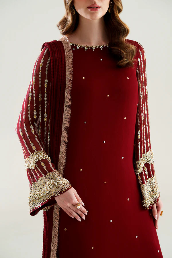 Maroon Sequined Chiffon 3-Piece Suit - AM-45