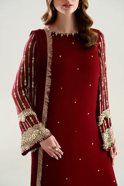 Maroon Sequined Chiffon 3-Piece Suit - AM-45
