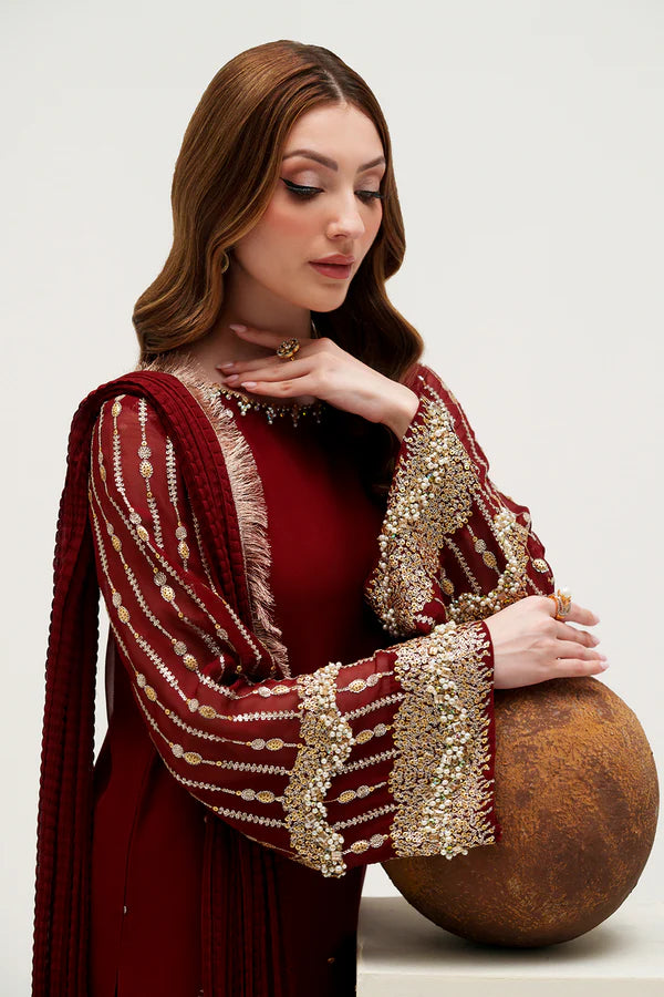 Maroon Sequined Chiffon 3-Piece Suit - AM-45
