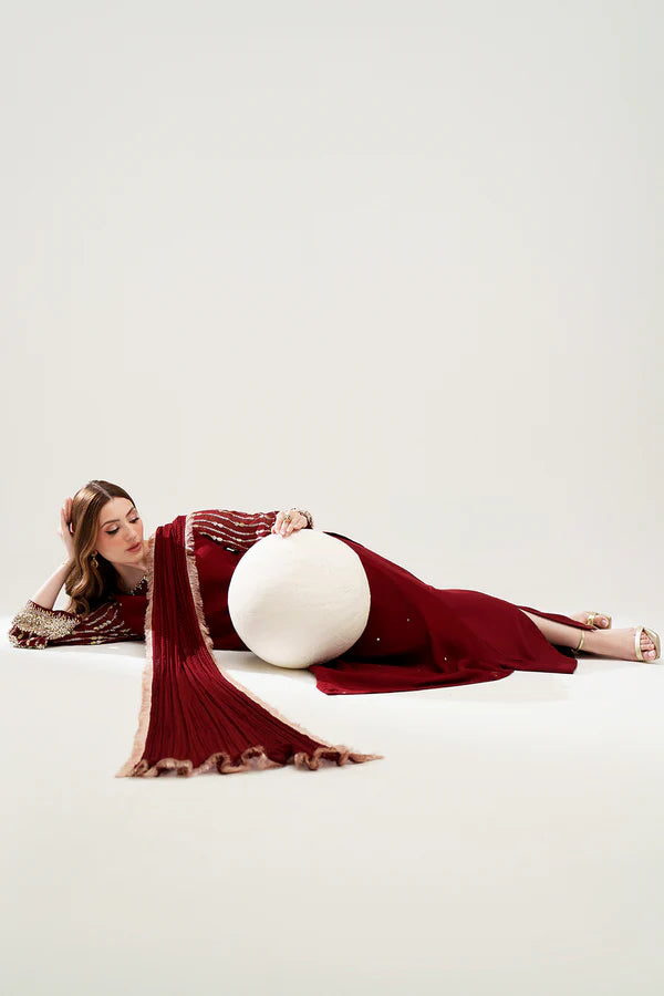Maroon Sequined Chiffon 3-Piece Suit - AM-45