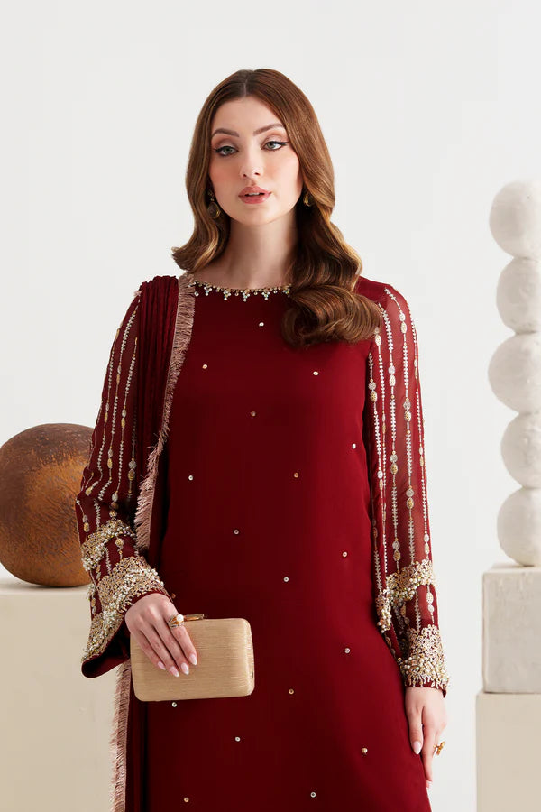 Maroon Sequined Chiffon 3-Piece Suit - AM-45