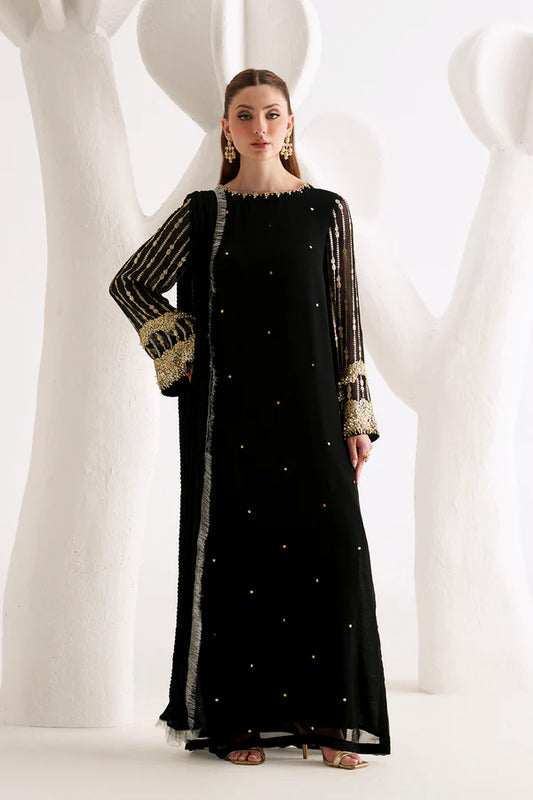 Black Sequined Chiffon 3-Piece Suit - AM-44