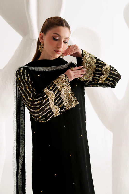 Black Sequined Chiffon 3-Piece Suit - AM-44
