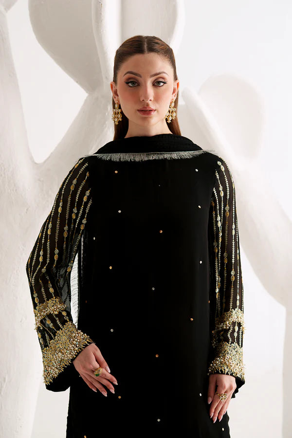 Black Sequined Chiffon 3-Piece Suit - AM-44