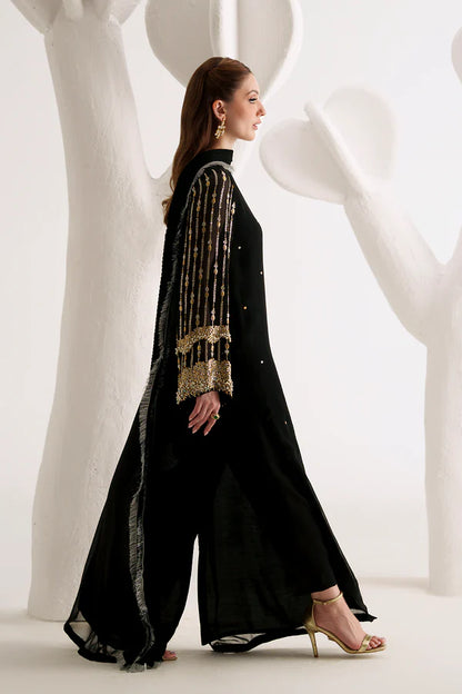 Black Sequined Chiffon 3-Piece Suit - AM-44