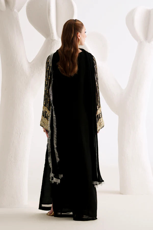 Black Sequined Chiffon 3-Piece Suit - AM-44