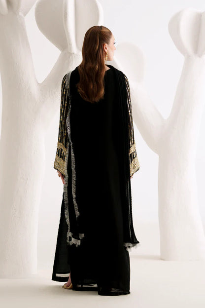 Black Sequined Chiffon 3-Piece Suit - AM-44
