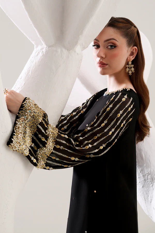 Black Sequined Chiffon 3-Piece Suit - AM-44
