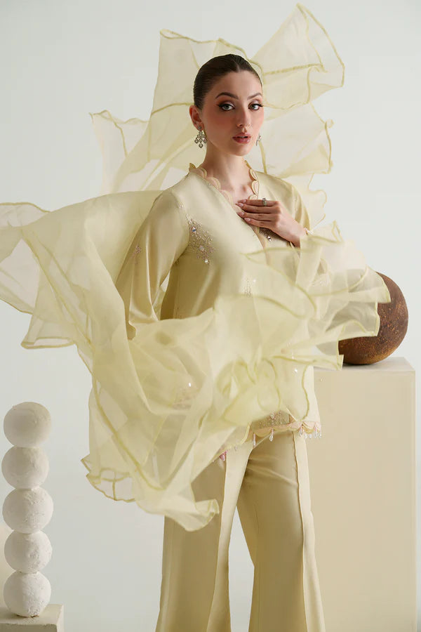 Embroidered Butter Yellow 3PC - AM-41