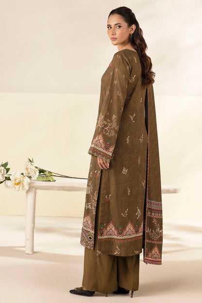Dark Olive Embroidered Linen 3PC - Sania