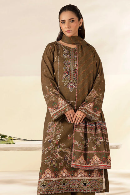 Dark Olive Embroidered Linen 3PC - Sania