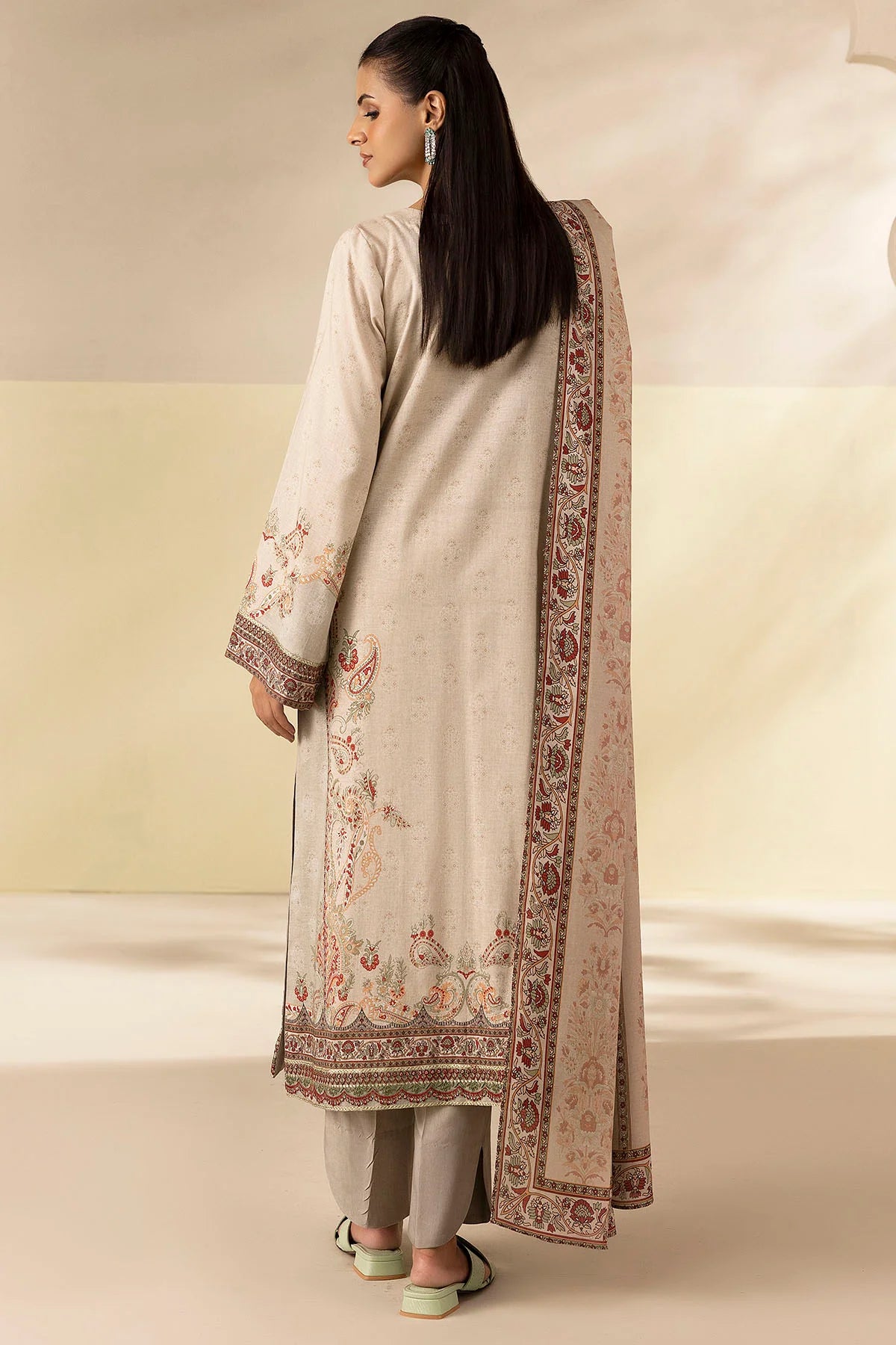 Beige Embroidered Linen Pret 3pc - Zabel