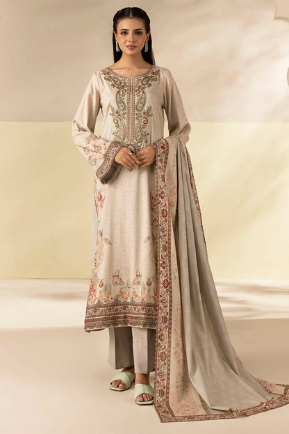 Beige Embroidered Linen Pret 3pc - Zabel