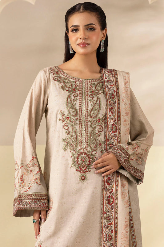Beige Embroidered Linen Pret 3pc - Zabel