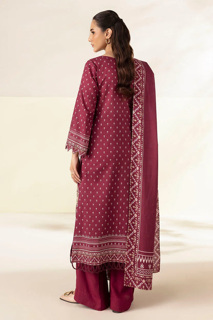 Plum Embroidered Linen 3PC - Afifa