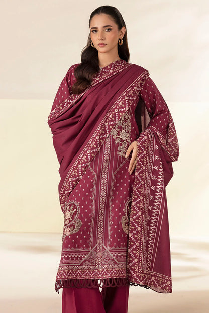 Plum Embroidered Linen 3PC - Afifa