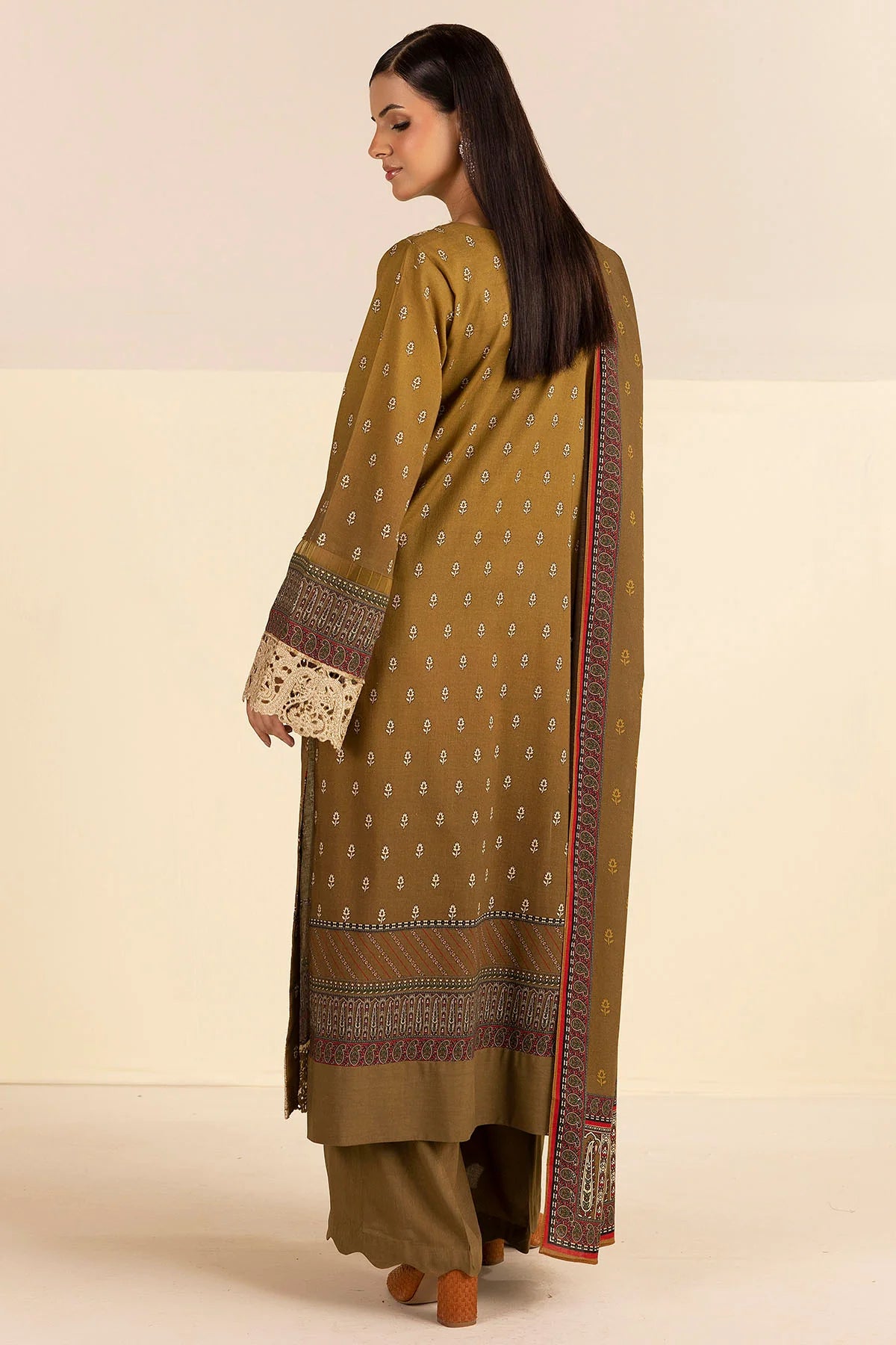 Mehandi Green Embroidered Linen 3PC - Hawa