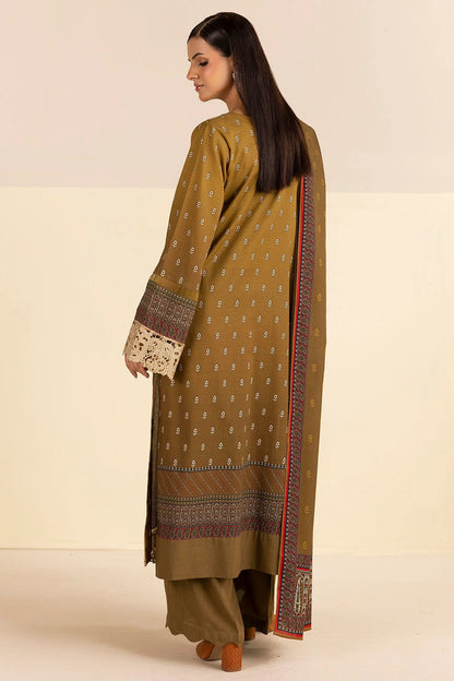 Mehandi Green Embroidered Linen 3PC - Hawa