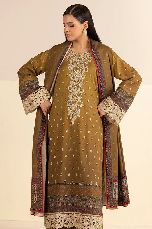 Mehandi Green Embroidered Linen 3PC - Hawa