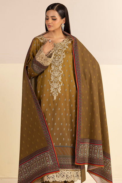 Mehandi Green Embroidered Linen 3PC - Hawa