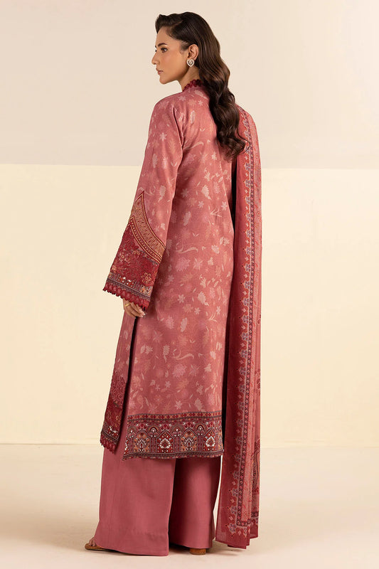 Dull Pink Embroidered Linen 3PC - Safa