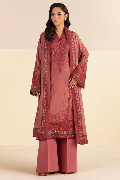 Dull Pink Embroidered Linen 3PC - Safa