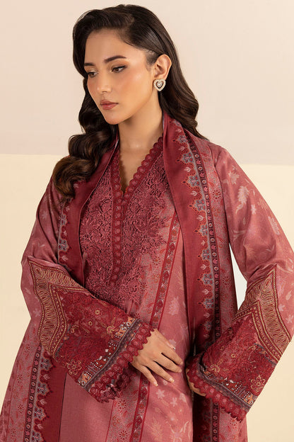 Dull Pink Embroidered Linen 3PC - Safa