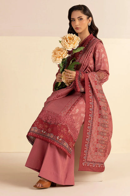 Dull Pink Embroidered Linen 3PC - Safa