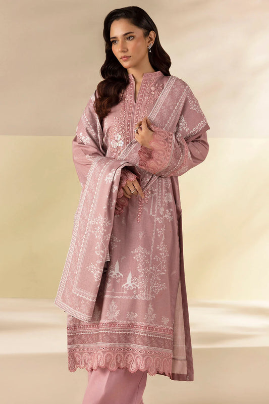 Lavender Embroidered Linen 3PC - Huyaat