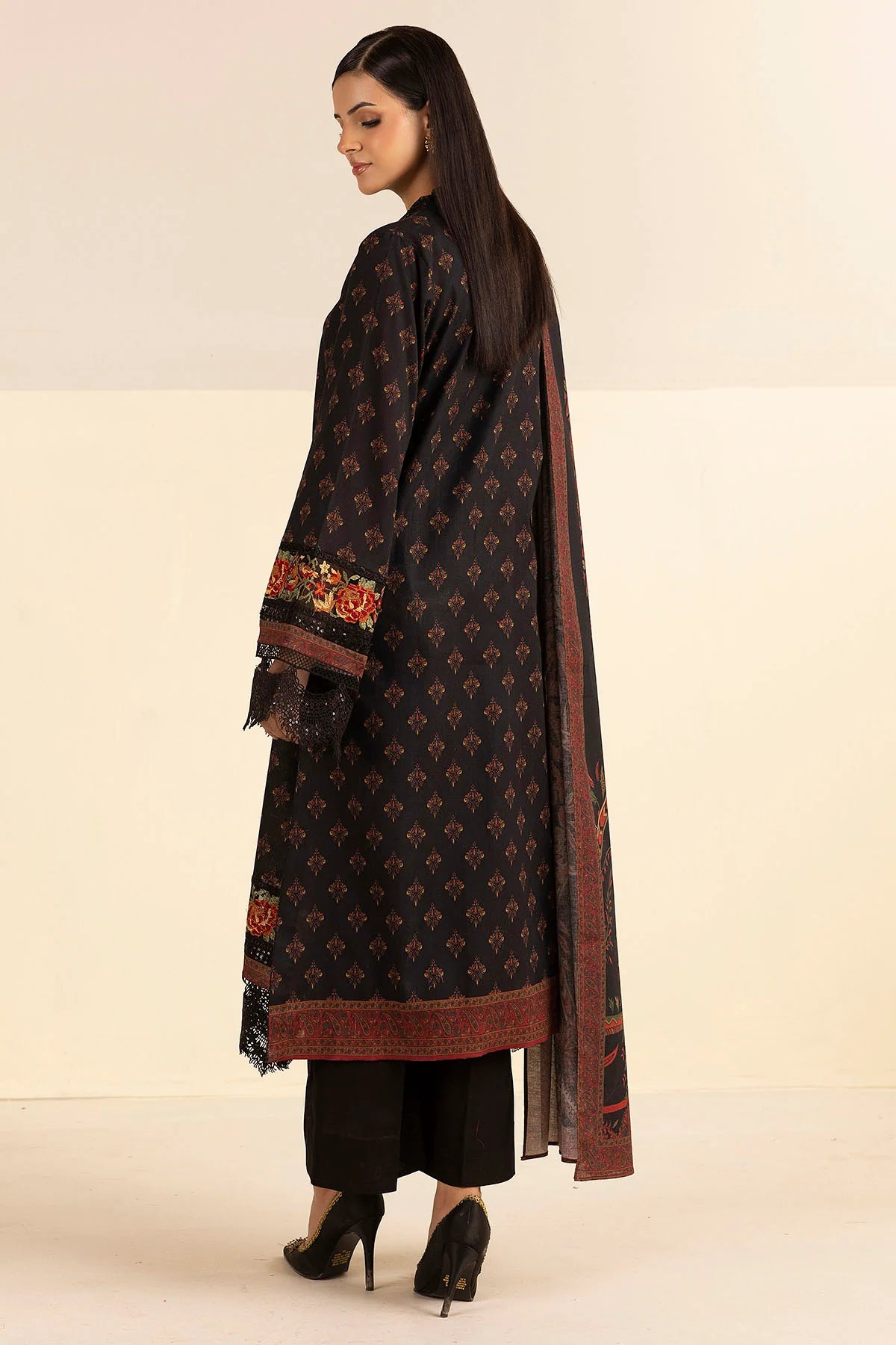 Black Embroidered Linen 3PC - Miral