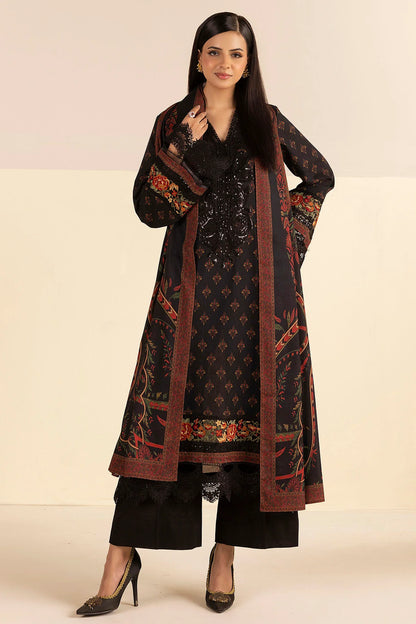 Black Embroidered Linen 3PC - Miral
