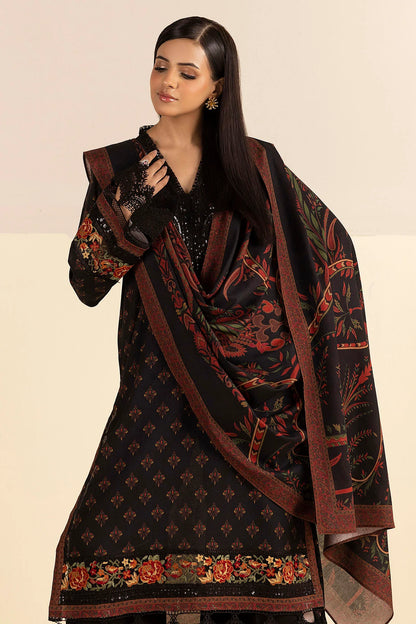 Black Embroidered Linen 3PC - Miral