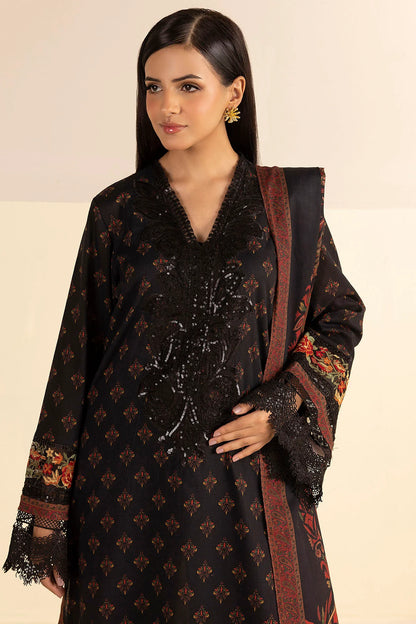Black Embroidered Linen 3PC - Miral