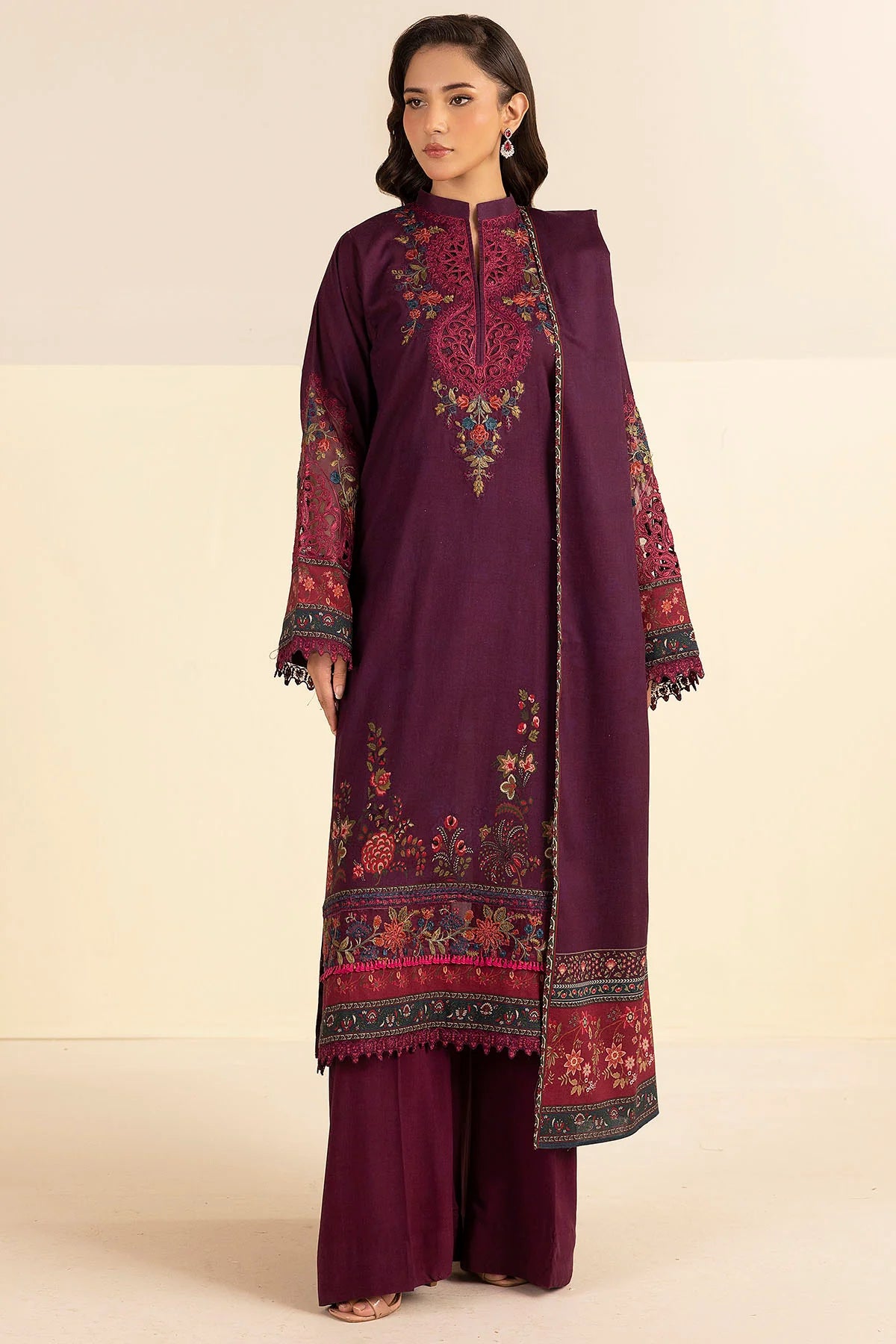 Black Embroidered Linen 3PC - Zaisha