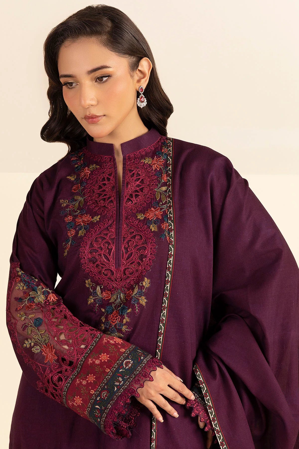 Black Embroidered Linen 3PC - Zaisha