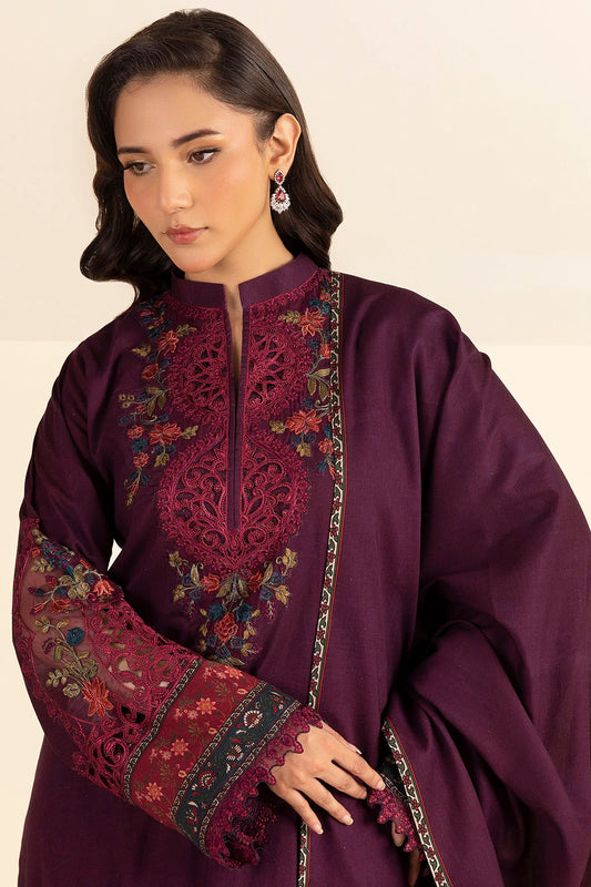 Black Embroidered Linen 3PC - Zaisha