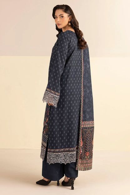 Charcoal Embroidered Linen 3PC - Muniha