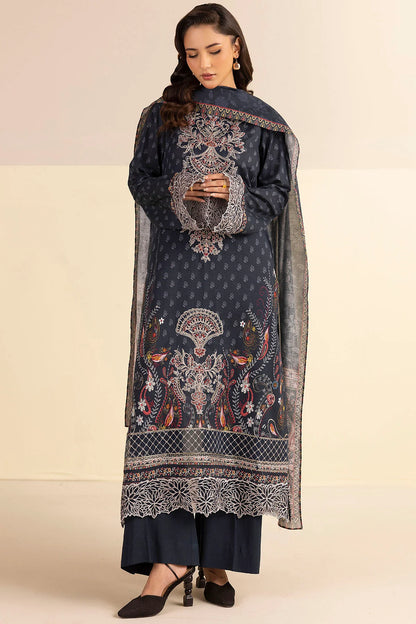 Charcoal Embroidered Linen 3PC - Muniha