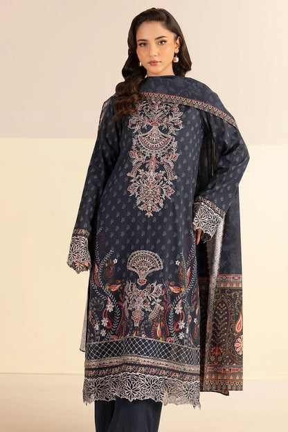 Charcoal Embroidered Linen 3PC - Muniha