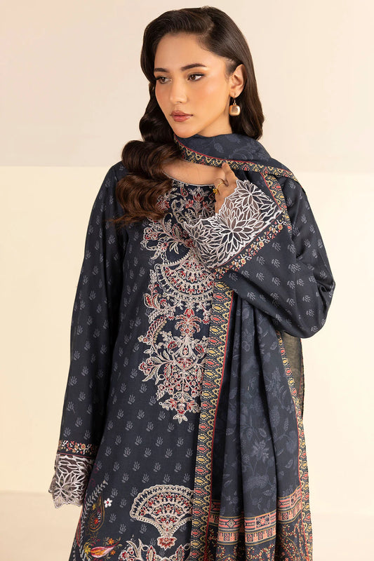 Charcoal Embroidered Linen 3PC - Muniha