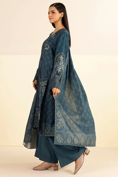 Steel Blue Embroidered Linen 3PC - Haiza