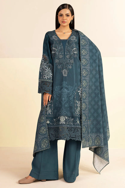 Steel Blue Embroidered Linen 3PC - Haiza