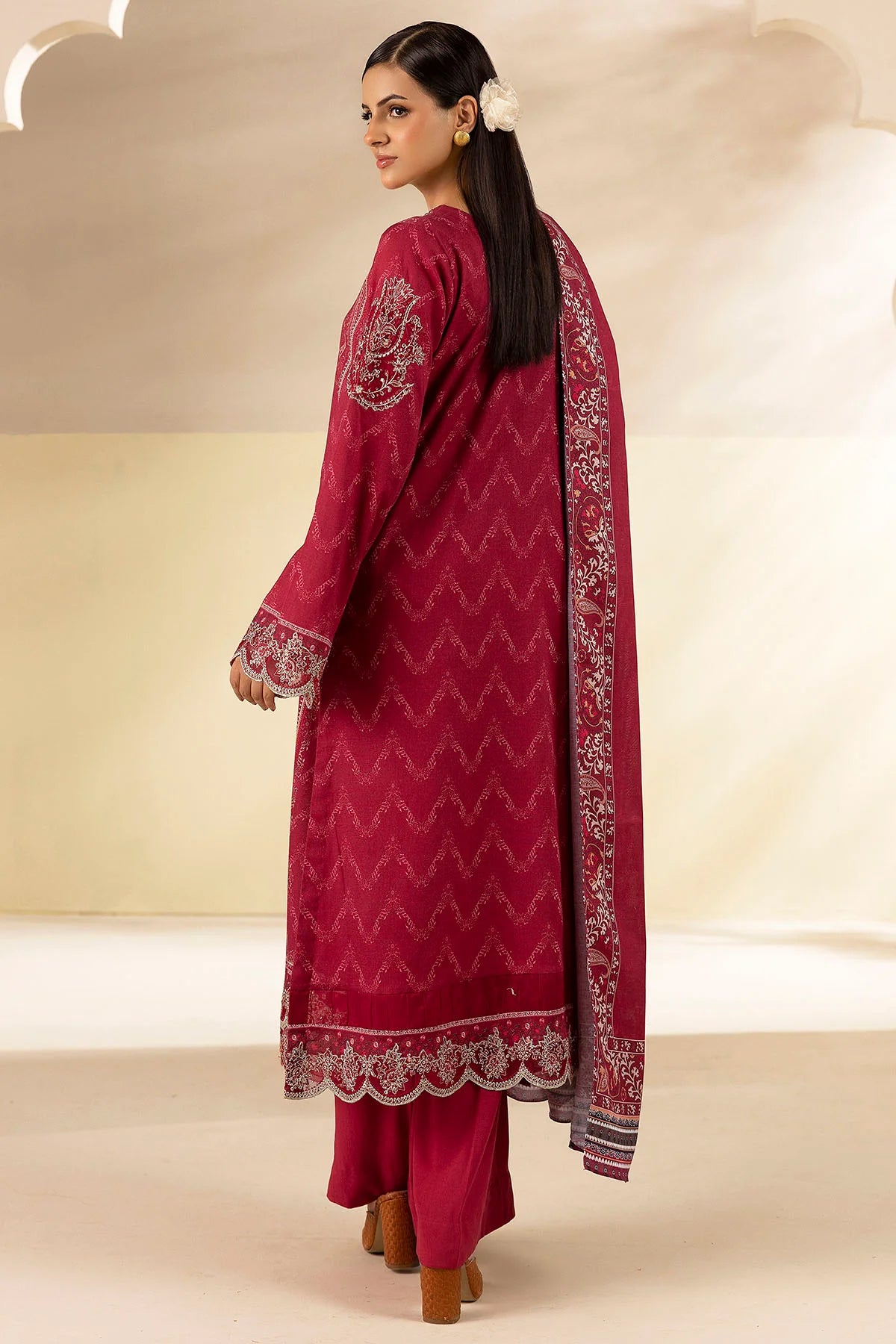 Arshi Pink Embroidered Linen 3PC - Mehza