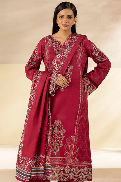 Arshi Pink Embroidered Linen 3PC - Mehza