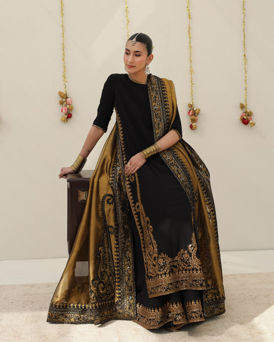 3 Piece Midnight Karandi Silk Outfit (Ready To Ship)