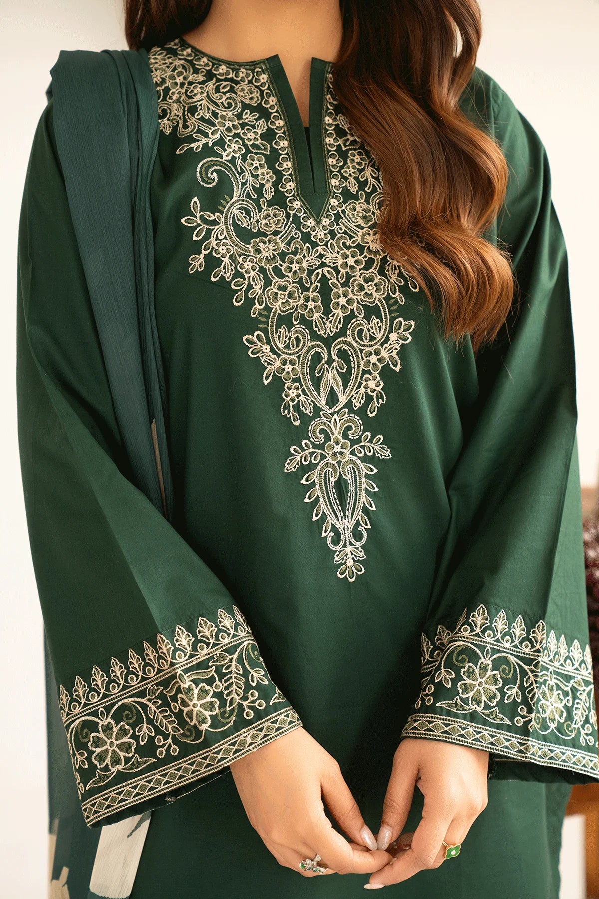 Emerald Green Embroidered Farshi Set