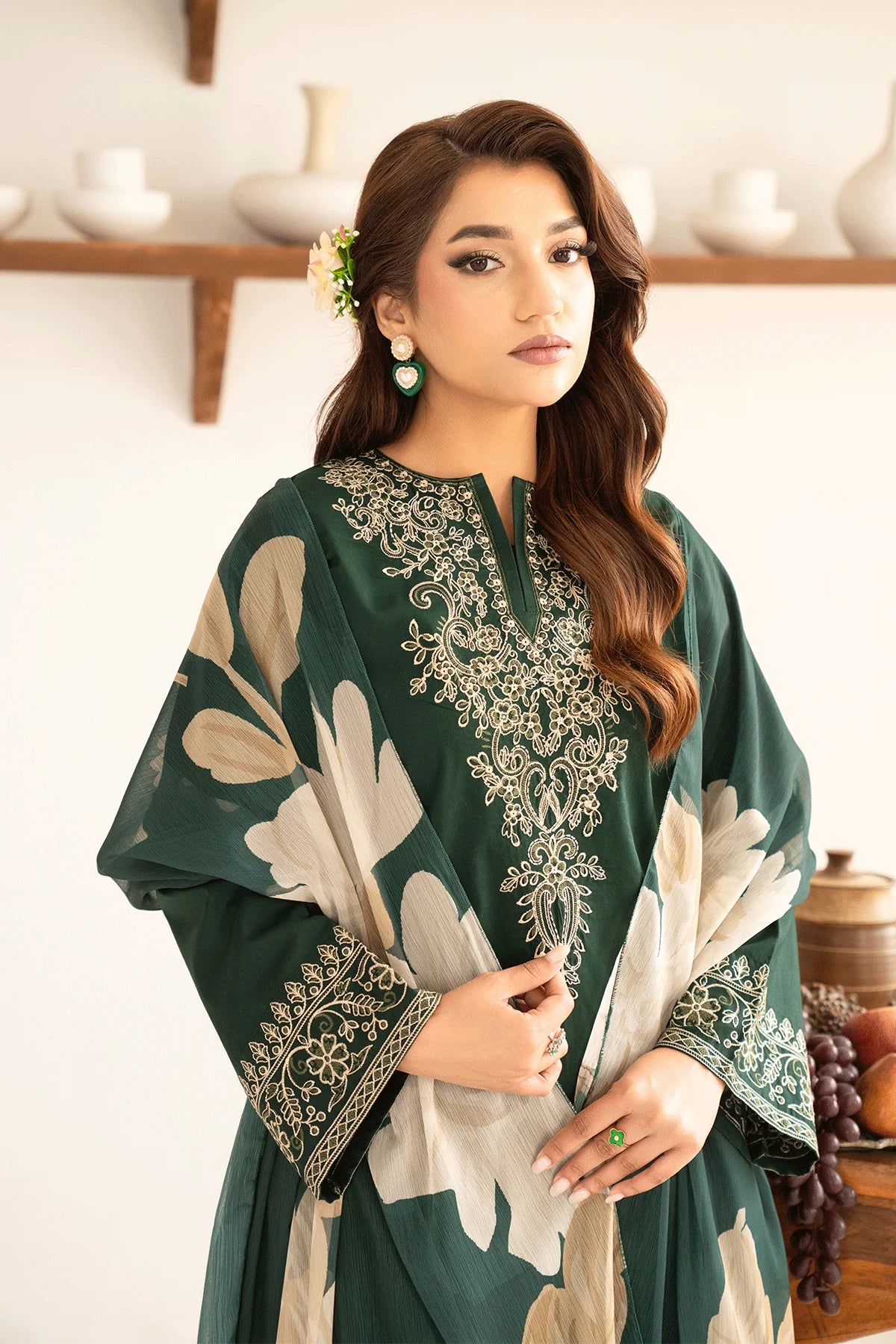 Emerald Green Embroidered Farshi Set