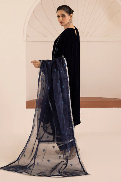 Navy Blue Embroidered Velvet 3-Piece Set