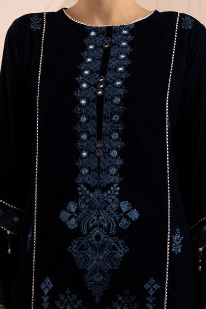 Navy Blue Embroidered Velvet 3-Piece Set