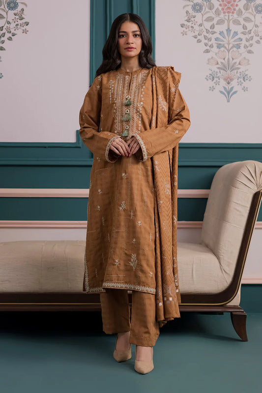Embroidered Khaddar 3-Piece Suit – Rich Brown